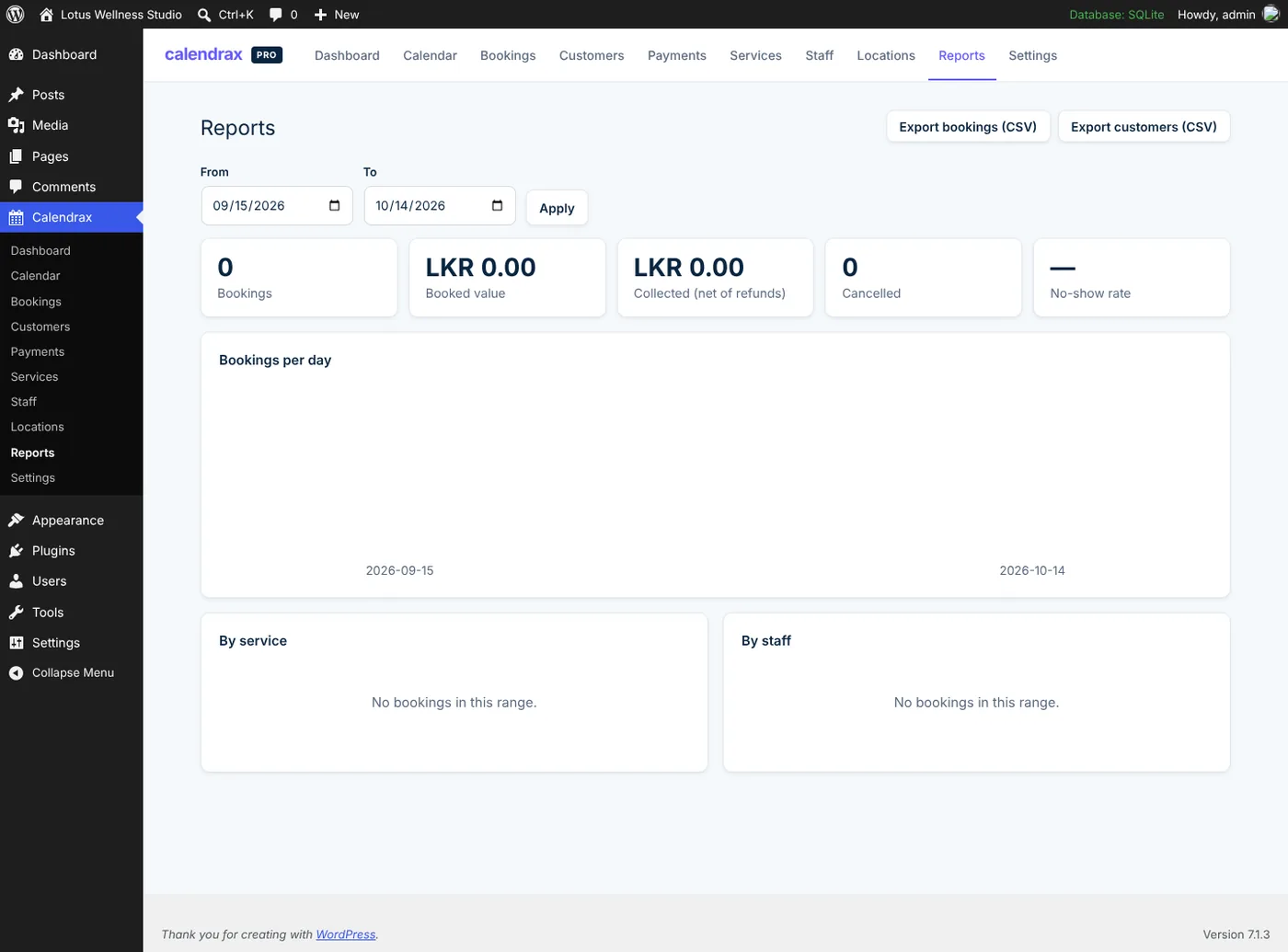 Pro reports with revenue and booking charts